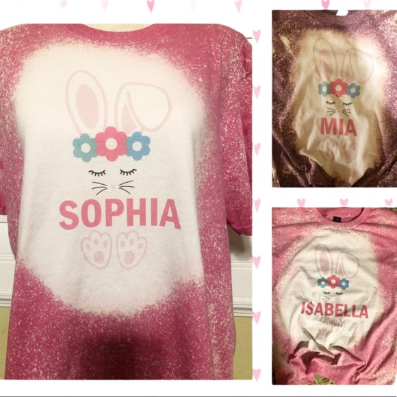 CUSTOM NAME EASTER BUNNY Bleach Dye Graphic Tee - Picture 3 of 3